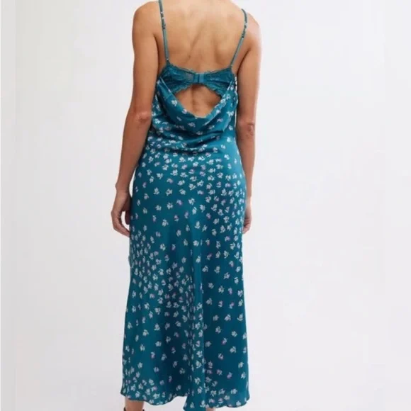 Teal Floral Slip Dress - Picture 2 of 8